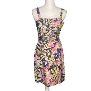 Banana Republic Silk Floral Mini Dress Sz 2 Womens Pink Yellow Removable Straps